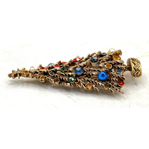 Vintage ART Arthur Pepper Brooch Pin Christmas Tree Gold/Brass Tone Signed - Picture 3 of 11